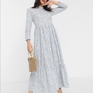 ASOS Design Blue Cotton Floral Prairie Maxi Dress